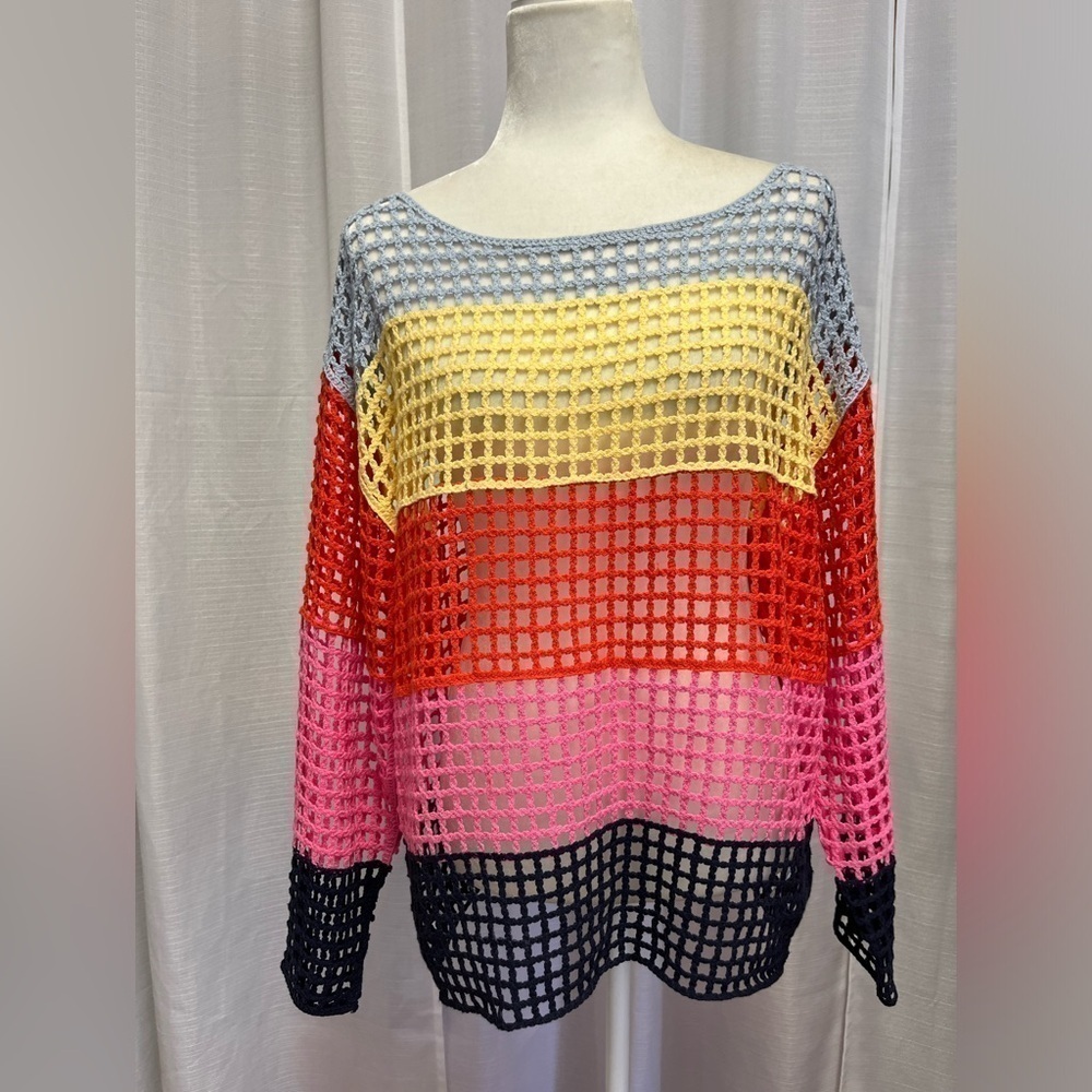 Fate Stripe Eyelet Knitted Pullover | size Small